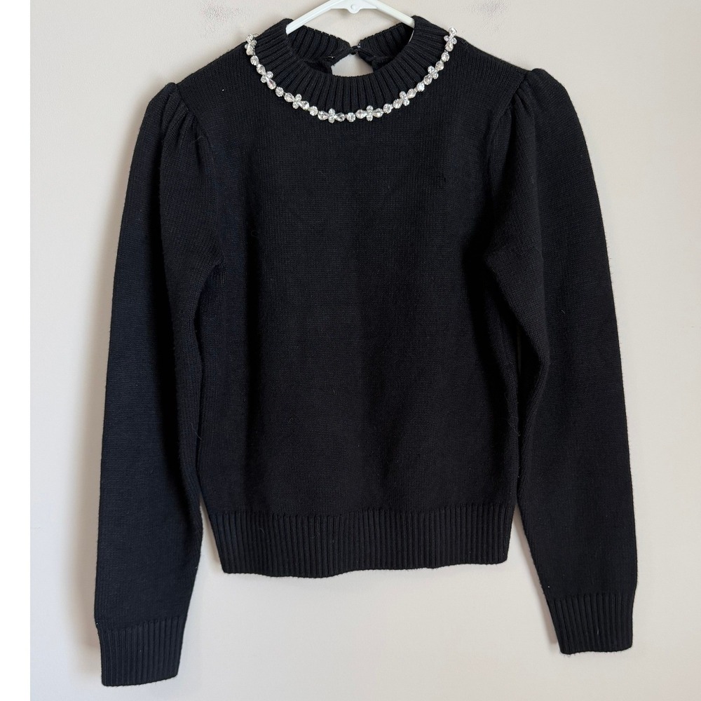 Hyacinth House Sweater Womens XS Crystal Jewel Collar Mock Neck Tuckernuck
